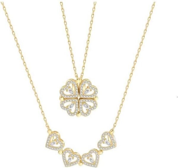 Sterling Silver Heart Shaped and Four Leaf Clover Convertible Pendant Necklace Crystals Jewelry for Women