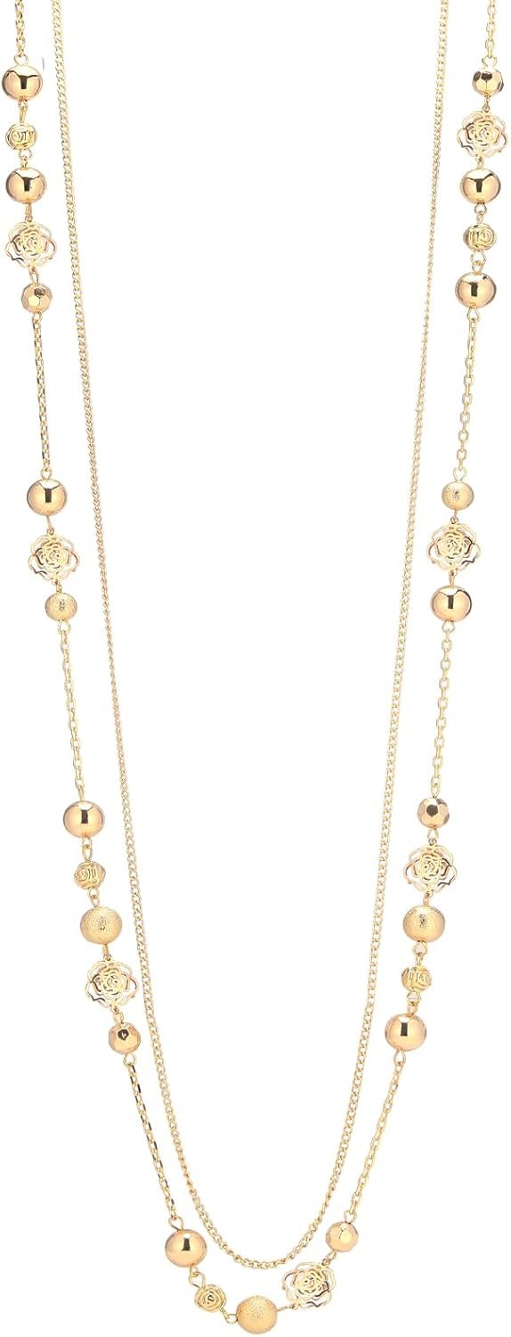 Boho Gold Long Necklaces for Women Natural Stone Beaded Layered Long Necklace Mothers Day Gifts Dainty Flower Costume Jewelry for Women