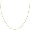Gold Plated Station Necklace - Simulated Diamond Layering Necklaces - Womens CZ Chain