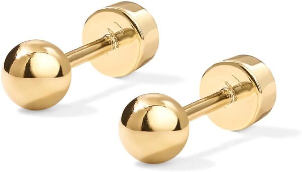 Gold Plated Solid 925 Sterling Silver Posts Dainty Ball Stud Flatback Earrings for Women - Cartilage Helix Piercing Jewelry - Small Screwbacks Stud Earrings for Women