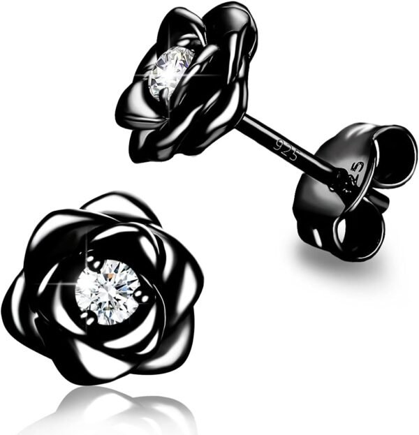 Gold Plated Sterling Silver Rose Flower Earring Studs, Hypoallergenic & Nickel Free Earrings for Women