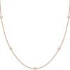 Gold Plated Station Necklace - Simulated Diamond Layering Necklaces - Womens CZ Chain