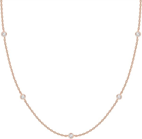 Gold Plated Station Necklace - Simulated Diamond Layering Necklaces - Womens CZ Chain