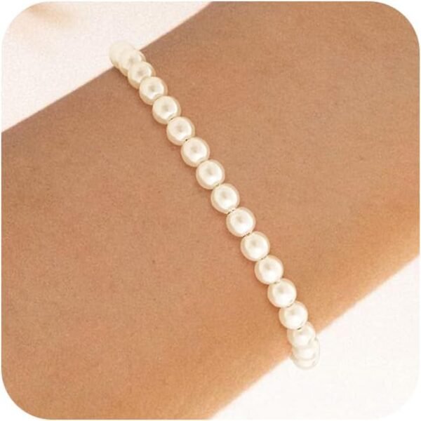 Gold Plated Pearl Bracelets for Women,Dainty Bracelets Stack Pearls Beaded Link Chain Charm Bracelets Set Layered Non Tarnish Tiny Jewelry for Women