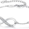 Infinity Heart Birthstone Charm Link Bracelet for Women 925 Sterling Silver Adjustable Mother's Day Christmas Day Gift Anniversary Birthday Jewelry for Wife Girlfriend Her