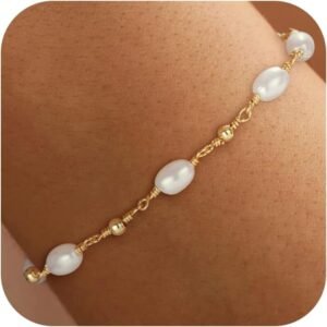 Gold Pearl Bracelets for Women Trendy,   Real Gold Plated Dainty Stackable Snake Chain CZ Heart Pendant Bracelets, Layered Waterproof Jewelry Gift for Women Adjustable 6"+2"