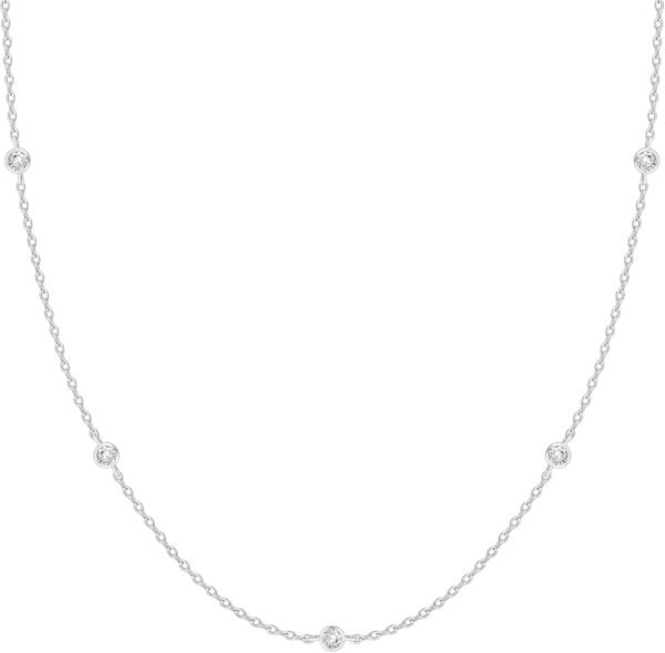 Gold Plated Station Necklace - Simulated Diamond Layering Necklaces - Womens CZ Chain