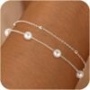 Gold Plated Pearl Bracelets for Women,Dainty Bracelets Stack Pearls Beaded Link Chain Charm Bracelets Set Layered Non Tarnish Tiny Jewelry for Women