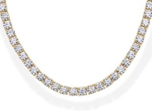 Gold Plated 3mm Simulated Diamond Tennis Necklace Chunky Long Necklace for Women Sizes 16" and 18"