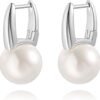 51UaJaaLuAL._AC_SL1500 925 Sterling Silver Hoop Handpicked AAA+ Quality 7.5-8mm White Freshwater Cultured Pearl Dangle Drop Earrings Jewelry for Women