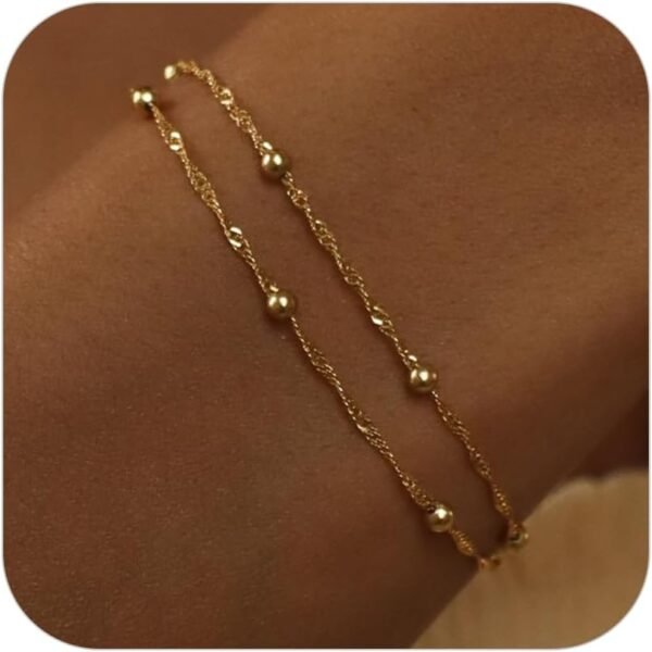 51Ww0wx_EzL._AC_SL1500 Gold Pearl Bracelets for Women Trendy, Real Gold Plated Dainty Stackable Snake Chain CZ Heart Pendant Bracelets, Layered Waterproof Jewelry Gift for Women Adjustable 6"+2"