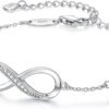 Infinity Heart Birthstone Charm Link Bracelet for Women 925 Sterling Silver Adjustable Mother's Day Christmas Day Gift Anniversary Birthday Jewelry for Wife Girlfriend Her