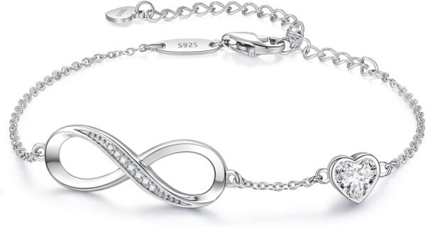 Infinity Heart Birthstone Charm Link Bracelet for Women 925 Sterling Silver Adjustable Mother's Day Christmas Day Gift Anniversary Birthday Jewelry for Wife Girlfriend Her