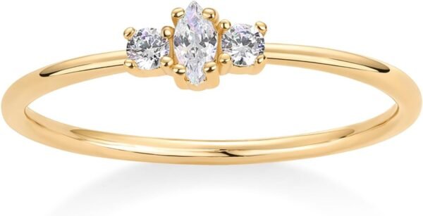 Gold Plated Marquise Round Mini Cubic Zirconia Stackable Rings for Women | Dainty Stacking Thin Band for Women