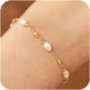 Gold Plated Pearl Bracelets for Women,Dainty Bracelets Stack Pearls Beaded Link Chain Charm Bracelets Set Layered Non Tarnish Tiny Jewelry for Women