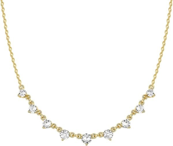 Gold Plated Station Necklace - Simulated Diamond Layering Necklaces - Womens CZ Chain