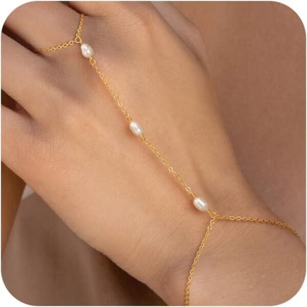 Gold Plated Pearl Bracelets for Women,Dainty Bracelets Stack Pearls Beaded Link Chain Charm Bracelets Set Layered Non Tarnish Tiny Jewelry for Women