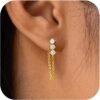 Gold Earrings for Women, Dainty   Gold Plated Dangle Earrings for Women Trendy Long Dangle Drop Chain Earring for Sensitive Ears Cute Hypoallergenic Threader Earring Non Tarnish Jewelry Gifts