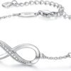 Infinity Heart Birthstone Charm Link Bracelet for Women 925 Sterling Silver Adjustable Mother's Day Christmas Day Gift Anniversary Birthday Jewelry for Wife Girlfriend Her
