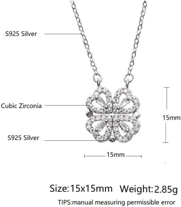 Sterling Silver Heart Shaped and Four Leaf Clover Convertible Pendant Necklace Crystals Jewelry for Women