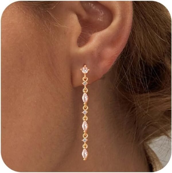 Gold Dangle Earrings for Women,Christmas Gifts Jewelry Dainty Earring   Gold Plated Drop Earrings for Women Trendy Hypoallergenic CZ Dangling Earring
