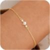 Gold Plated Pearl Bracelets for Women,Dainty Bracelets Stack Pearls Beaded Link Chain Charm Bracelets Set Layered Non Tarnish Tiny Jewelry for Women