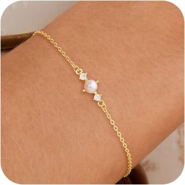 Gold Plated Pearl Bracelets for Women,Dainty Bracelets Stack Pearls Beaded Link Chain Charm Bracelets Set Layered Non Tarnish Tiny Jewelry for Women