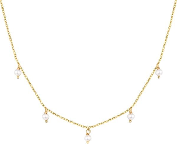 Gold Plated Station Necklace - Simulated Diamond Layering Necklaces - Womens CZ Chain