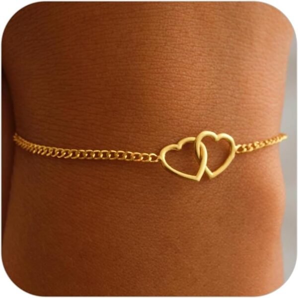 51tgGNQN9FL._AC_SL1500 Gold Pearl Bracelets for Women Trendy, Real Gold Plated Dainty Stackable Snake Chain CZ Heart Pendant Bracelets, Layered Waterproof Jewelry Gift for Women Adjustable 6"+2"