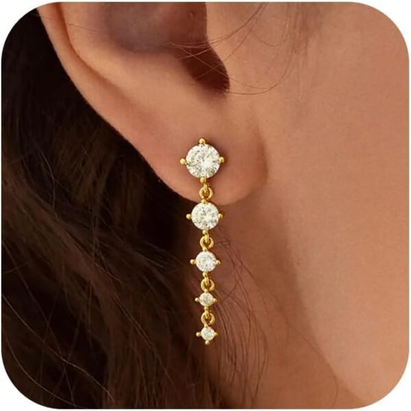 Gold Earrings for Women, Dainty   Gold Plated Dangle Earrings for Women Trendy Long Dangle Drop Chain Earring for Sensitive Ears Cute Hypoallergenic Threader Earring Non Tarnish Jewelry Gifts