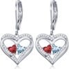 Heart Leverback Earrings Double Birthstone Dangle Earrings for Women, Love Jewelry for Her, Christmas Gifts for Women, Anniversary Birthday Gift for Mom Wife Girlfriend