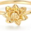 Birth Flower Ring for Women   Gold Plated Floral Minimalist Stackable Finger Jewelry Birthday Gifts