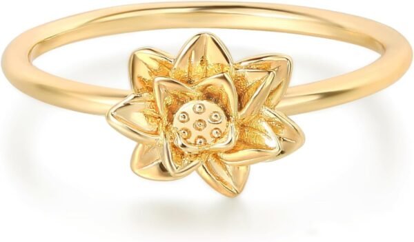 Birth Flower Ring for Women   Gold Plated Floral Minimalist Stackable Finger Jewelry Birthday Gifts