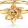 Birth Flower Ring for Women   Gold Plated Floral Minimalist Stackable Finger Jewelry Birthday Gifts
