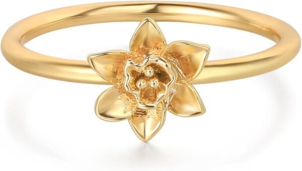 Birth Flower Ring for Women   Gold Plated Floral Minimalist Stackable Finger Jewelry Birthday Gifts