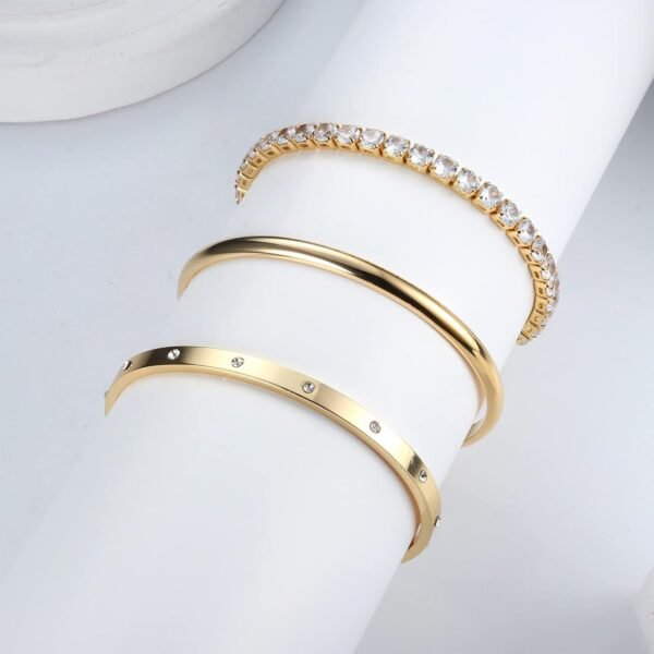 Gold Bracelets for Women Trendy Bangle Cuff Chain Bracelets Set Gold Plated Paperclip Bead Tennis Bracelet Chunky Gold Filled Bracelet Stack 3/4PCS