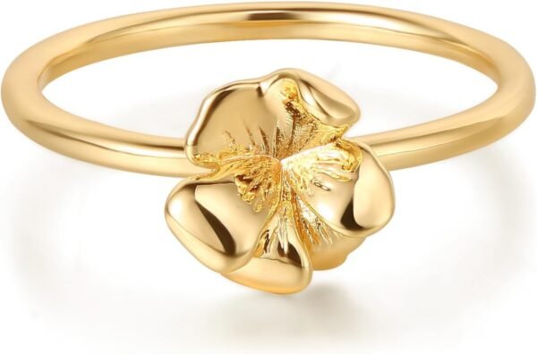 Birth Flower Ring for Women   Gold Plated Floral Minimalist Stackable Finger Jewelry Birthday Gifts