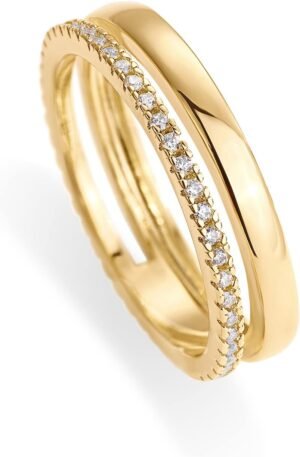 Gold Plated Cubic Zirconia Dual Stacking Rings for Women | Gold Eternity Band for Women | Thumb Ring
