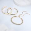 Gold Bracelets for Women Trendy Bangle Cuff Chain Bracelets Set Gold Plated Paperclip Bead Tennis Bracelet Chunky Gold Filled Bracelet Stack 3/4PCS