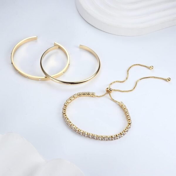 Gold Bracelets for Women Trendy Bangle Cuff Chain Bracelets Set Gold Plated Paperclip Bead Tennis Bracelet Chunky Gold Filled Bracelet Stack 3/4PCS