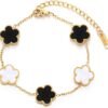 Four Leaf Clover Bracelet for Women   Gold Plated Stainless Steel Lucky 4 Leaf Gold Link Bracelet Jewelry Gift for Women