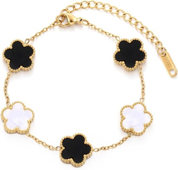 Four Leaf Clover Bracelet for Women   Gold Plated Stainless Steel Lucky 4 Leaf Gold Link Bracelet Jewelry Gift for Women
