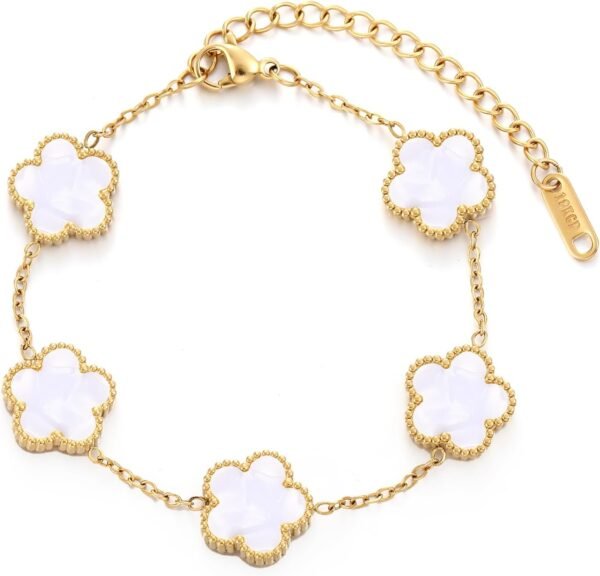 Four Leaf Clover Bracelet for Women   Gold Plated Stainless Steel Lucky 4 Leaf Gold Link Bracelet Jewelry Gift for Women