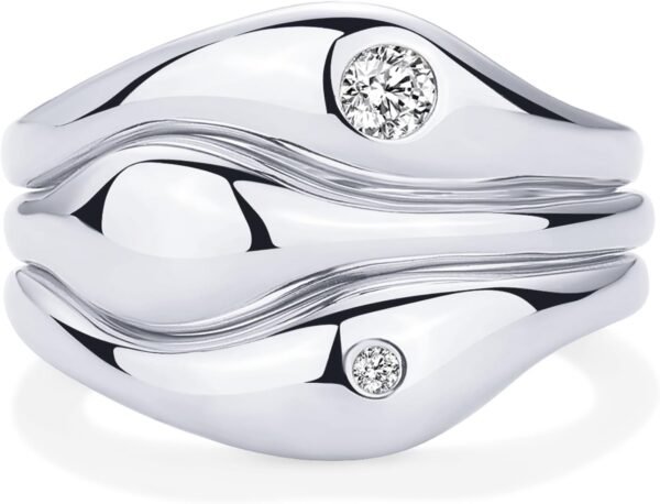 Gold Plated Chunky Stackable Rings Set for Women | Cubic Zirconia Bands Set | 3 Statement Rings Pack