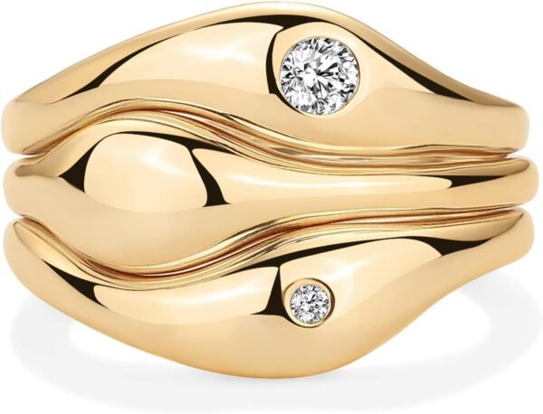 Gold Plated Chunky Stackable Rings Set for Women | Cubic Zirconia Bands Set | 3 Statement Rings Pack