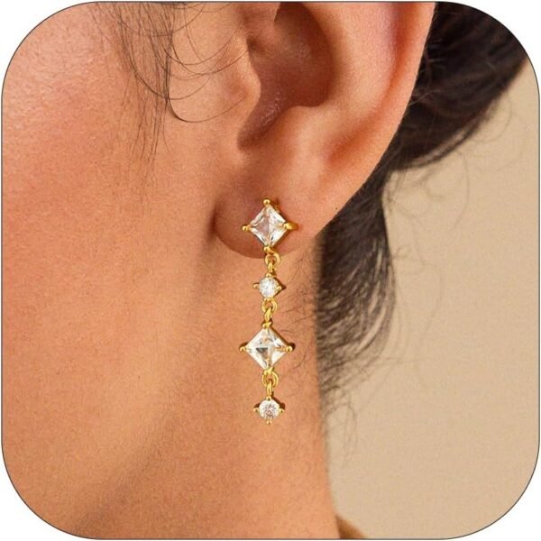 Gold Earrings for Women, Dainty   Gold Plated Dangle Earrings for Women Trendy Long Dangle Drop Chain Earring for Sensitive Ears Cute Hypoallergenic Threader Earring Non Tarnish Jewelry Gifts