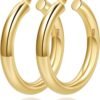 4mm Thick Gold Chunky Earrings Steling Silver Post Hoops Earrings For Women Hollow Tube Hoops Earrings Thick Gold Hoop Earrings Hypoallergenic Lightweight Gold Hoop Large Earrings 20/30/40/50/60MM