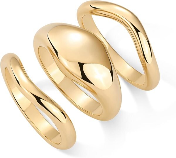 Gold Plated Chunky Stackable Rings Set for Women | Cubic Zirconia Bands Set | 3 Statement Rings Pack