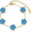 Four Leaf Clover Bracelet for Women   Gold Plated Stainless Steel Lucky 4 Leaf Gold Link Bracelet Jewelry Gift for Women