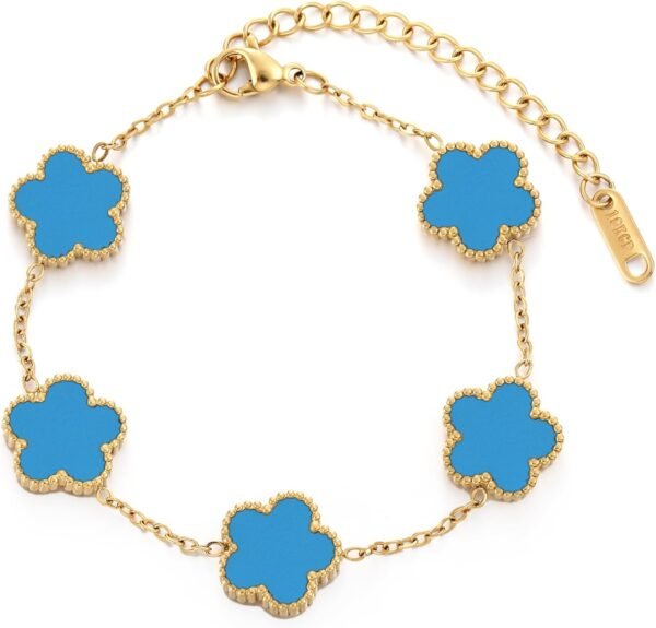 Four Leaf Clover Bracelet for Women   Gold Plated Stainless Steel Lucky 4 Leaf Gold Link Bracelet Jewelry Gift for Women